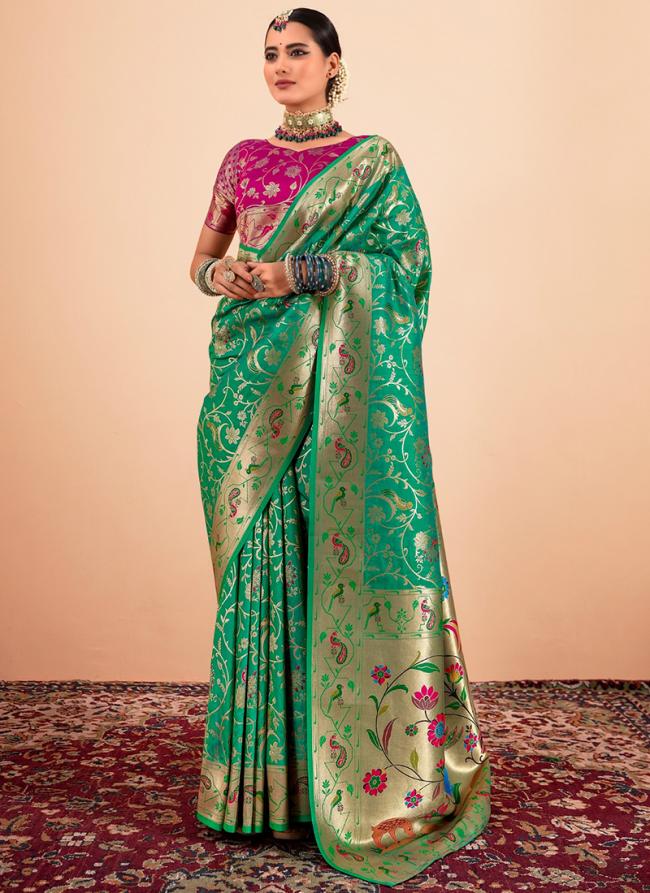 Paithani Silk Green Festival Wear Weaving Saree